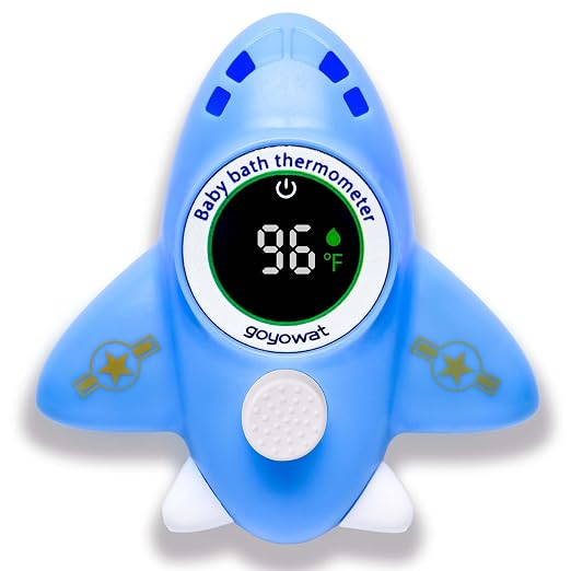 Baby Bathtub Thermometer with LED Display Screen+Blue Airplane toy-2-in-1 | Color Coded Alarm (Cold/Comfortable/hot) Bath Temperature Monitor, Adorable Floating Toys for Infants, Essential for Babies