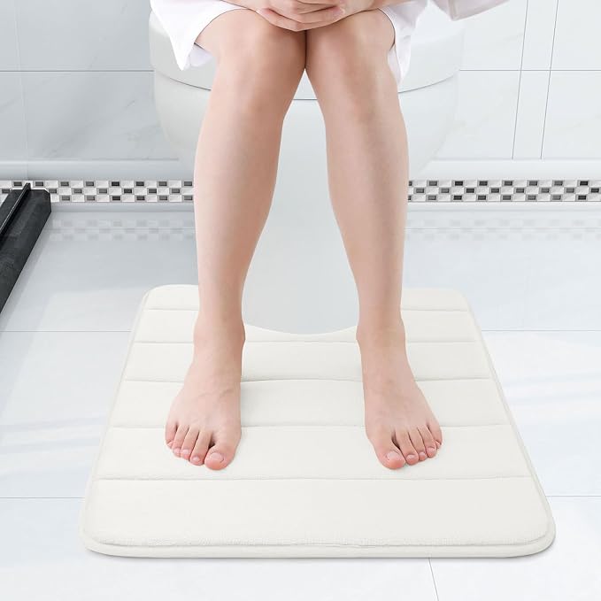 Buganda Memory Foam U-Shaped Contour Toilet Rugs, Absorbent, Thick Soft Washable Bathroom Mat, Floor Carpet Bath Rugs Mat for Toilet Base (24" x 20", Ivory)
