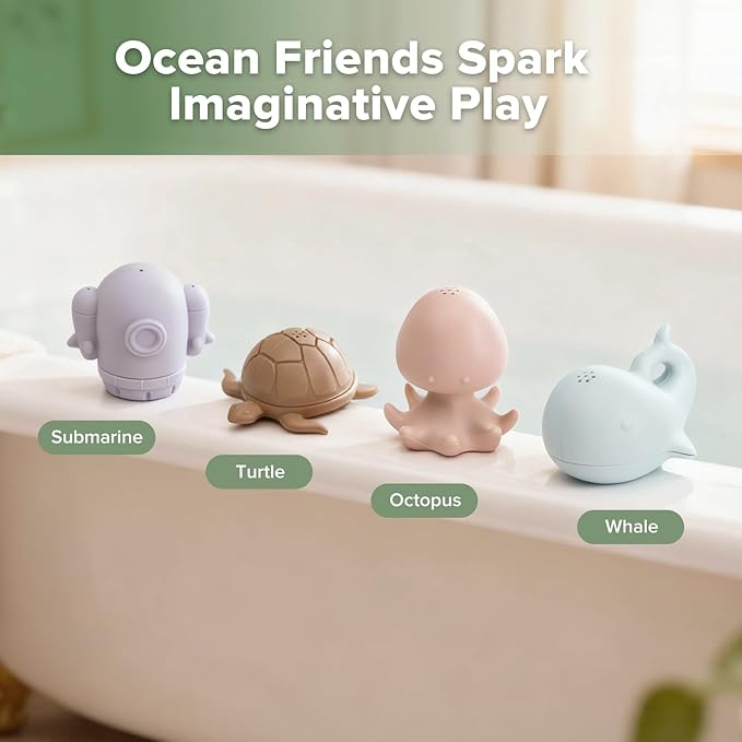 haakaa Ocean Squirter Baby Bath Toy- Mold Free Food Grade Silicone Bathtub Squirt Toys for Toddler 1-3, BPA-Free Squeeze Floating Bath Tub Toys for Babies & Infant 6-12 Months