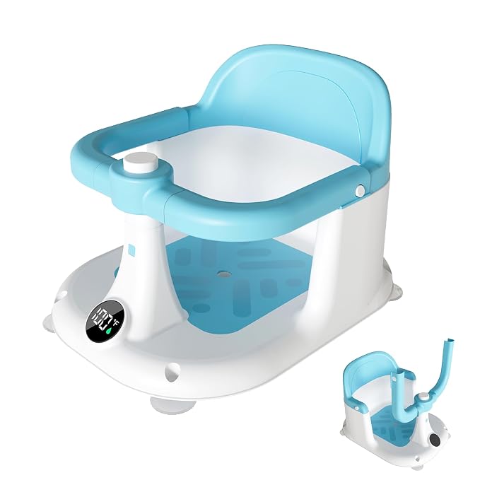 Baby Bath Seat for Infant 6 Months & Up - Adjustable Toddler Bathtub Chair with Secure Wrap Design & Temperature Sensor, Non-Slip Base for Infant Bath Safety (Blue)