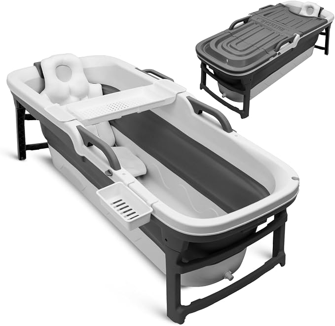 Serenelife 59" Portable Bathtub for Adults – Large Foldable Ice Bath Tub for Cold Plunge & Hot Spa, Freestanding Soaking Tub for Indoor/Outdoor, 440lbs Capacity, Polypropylene, Dark Grey