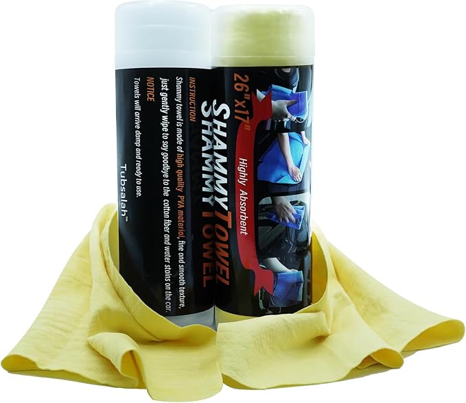 Premium Shammy Cloth for Car Drying - 2 Pack (26”x17”) - Super Absorbent Synthetic Chamois Bathroom,Pets, Dust Remove,- Reusable Non-Scratch Vehicle Dry Towel (Yellow)