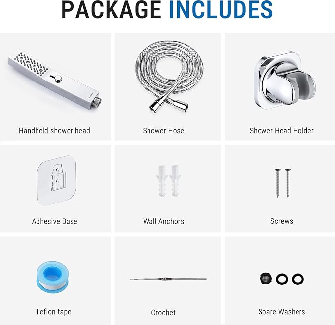 G-Promise All Metal 3 Function Handheld Shower Head Build-in Massage Mode, with 70 Inch Stainless Steel Shower Hose Extra Long and Dual Purpose Hand Held Holder, Slide Adjustment Mode, Chrome