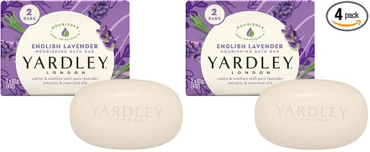 Yardley London Nourishing Bath Soap Bar English Lavender, Calms & Soothes with Pure Lavender Extracts & Essential Oils 4.0 oz Bath Bar, 2 Soap Bars (Pack of 2)