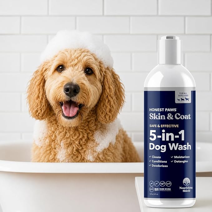 Honest Paws Dog Shampoo and Conditioner - Premium Dog Wash for Allergies and Dry, Itchy, Moisturizing for Sensitive Skin - Sulfate Free, Plant Based, All Natural -16 Fl Oz