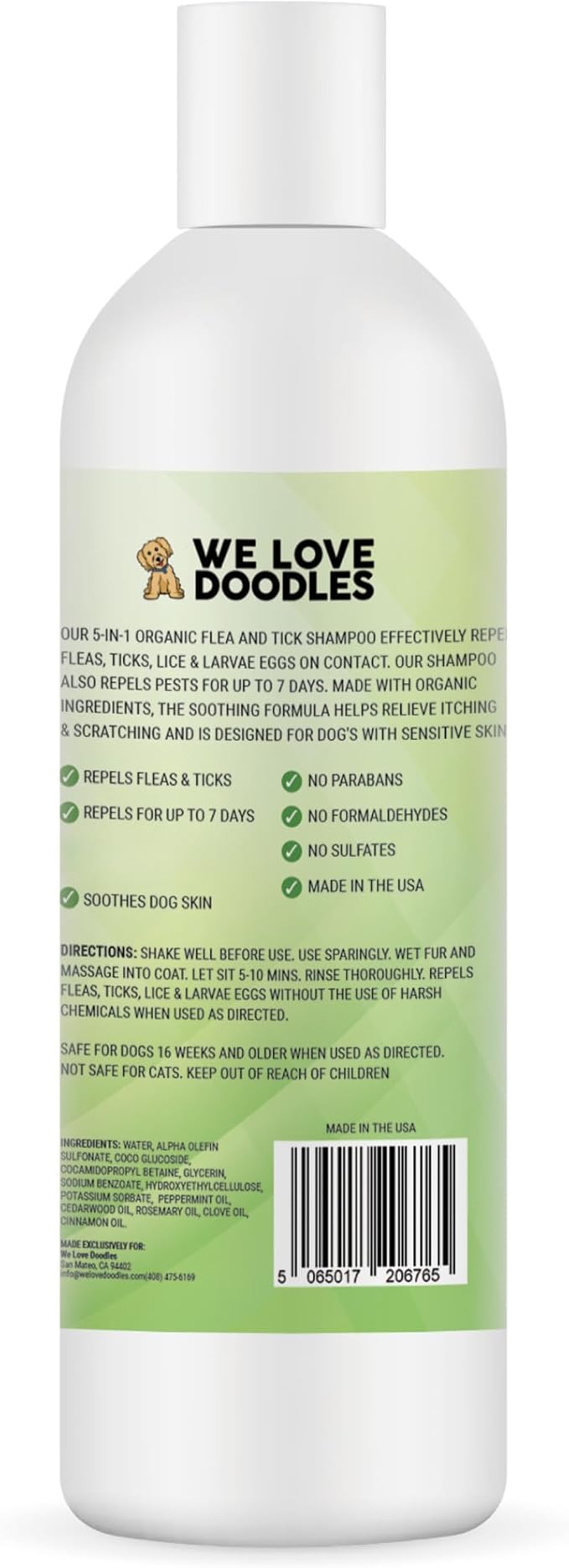We Love Doodles Flea Shampoo for Dogs - Stops Fleas & Ticks for Dogs, Natural, Safe & Effective Lice Treatment, Soothing Shampoo for Sensitive Skin, Manufactured in USA, 16 oz