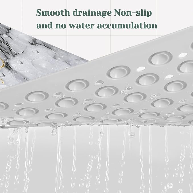 Marble Bath Tub Mat Non Slip, Green Gold Marble Non Slip Bath Mat for Shower, Large Washable Shower mats for Showers with Drain Holes and Suction Cups,40 X 16 Inch
