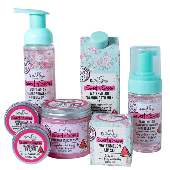 Bella & Bear Sweet n Sassy Watermelon Shower Gel, Bubble Bath & Body Wash – Fruity Foaming Bath Soap for Teens & Tweens