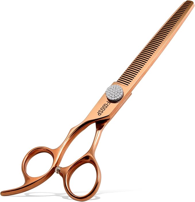 Lefty Thinning Shears for Dogs 49 Teeth 7'' Rose Gold Titanium Professional Blending Thinner Scissors for Dogs Cats Pet Japan 440C Sharp Left Handed(7,Thinner)