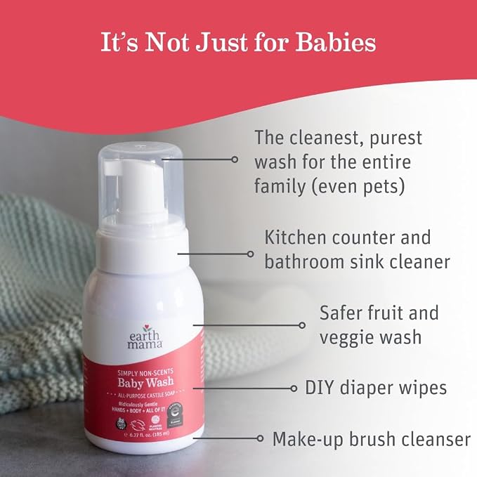 Earth Mama Simply Non-Scents Baby Wash - Foaming Hand Soap & Body Wash for Sensitive Skin - 34 fl oz - Infant Essentials - Fragrance-Free