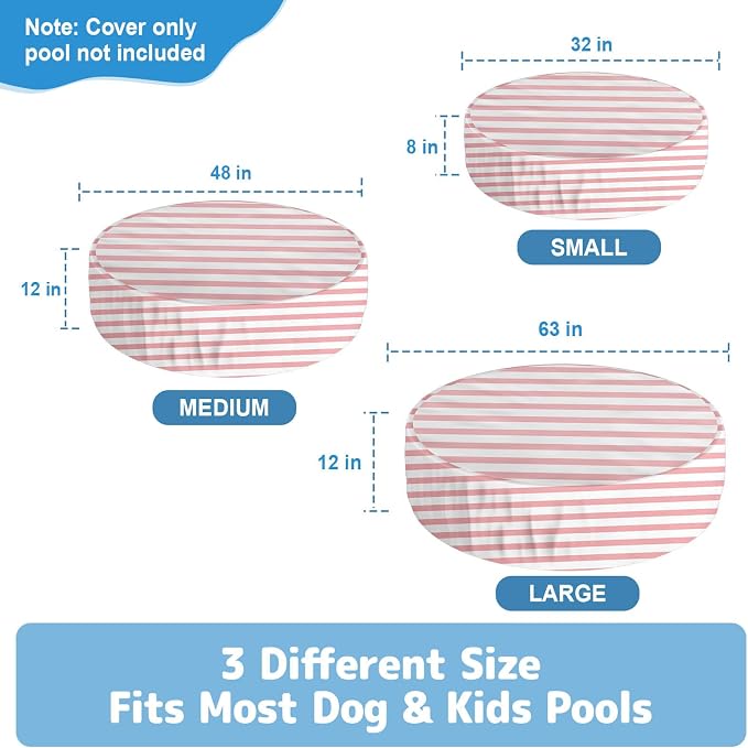 Foldable Round Dog Swimming Pool Cover, for 32"/48"/63" Collapsible Outdoor Tub,PVC Coating Waterproof and UV Protection (M-48 * 12 inch, Pink Stripes)