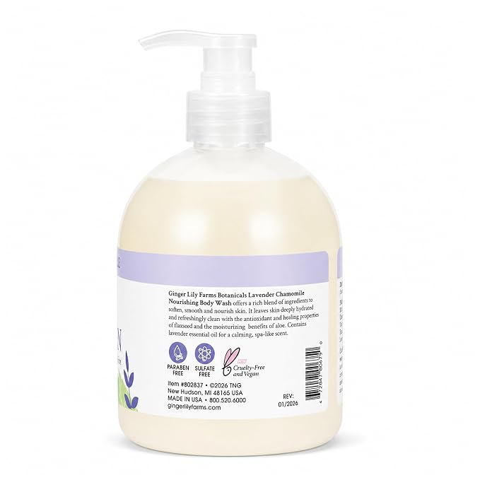 Ginger Lily Farms Botanicals Nourishing Body Wash, 100% Vegan & Cruelty-Free, Lavender Chamomile Scent, 16.9 Fl Oz (Pack of 6)