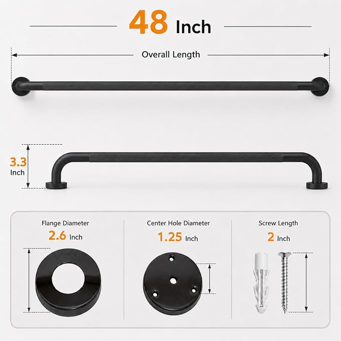 42 Inch Shower Grab Bar, Matte Black Bathroom Grab Bar Handle with Anti-Slip Knurled Grip, Stainless Steel Bath Balance Bar, 1.25" Diameter Bath Safety Bar Support for Seniors Elderly Pregnant