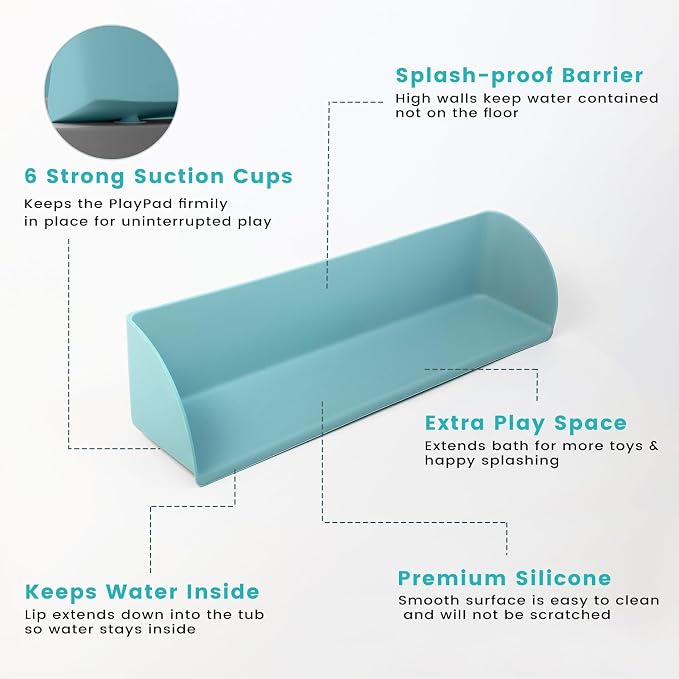 Silicone Bathtub Splash Guard with Strong Suction Cups, Bath Toy Holder & Water Spill Protector for Kids, No-Mess Play Shelf Organizer, Toddler Bath Essentials (White)