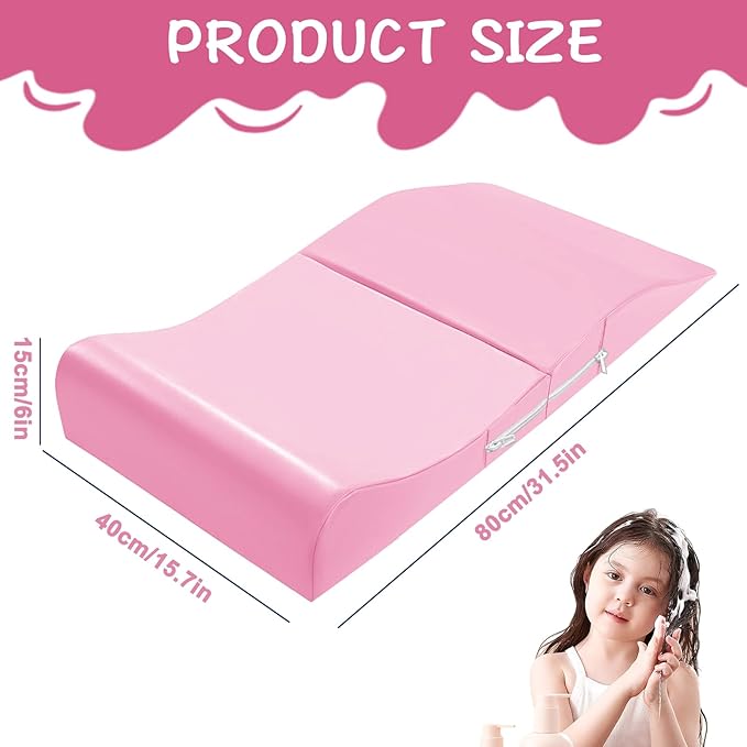 Extra Large Hair Washing Station for Kids - Ergonomic Shampoo Foam Mat with Neck Support for Sink, Portable & Foldable Shampoo Buddy for Toddlers, Non-Slip & Waterproof Hair Washing Mat -Pink