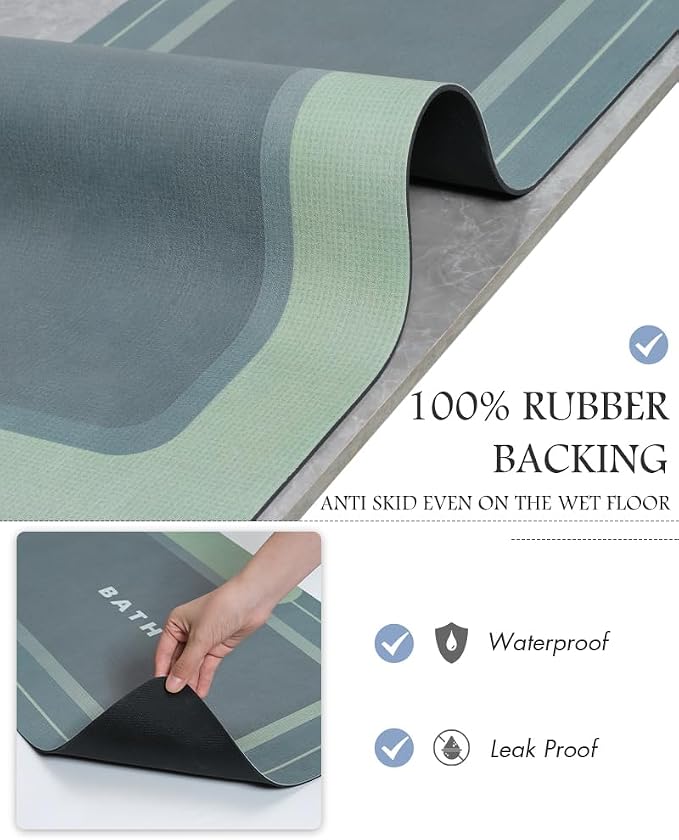MontVoo-Bath Mat-Bath Rug Non Slip Super Absorbent Stain Resistant Quick Dry Thin Bathroom Rug-Bath Mats for Bathroom Floor Bathtub Vanity-Bathmat Bath Rug Easy Care 17"x27" Green