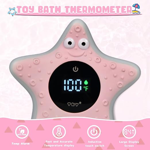 Baby Bath Thermometer - Digital Floating Water Thermometer with LED Display & Color Temperature Alerts, Rechargeable Bath Toy for Infant Bathtub Safety, Newborn Bath Essentials Gift