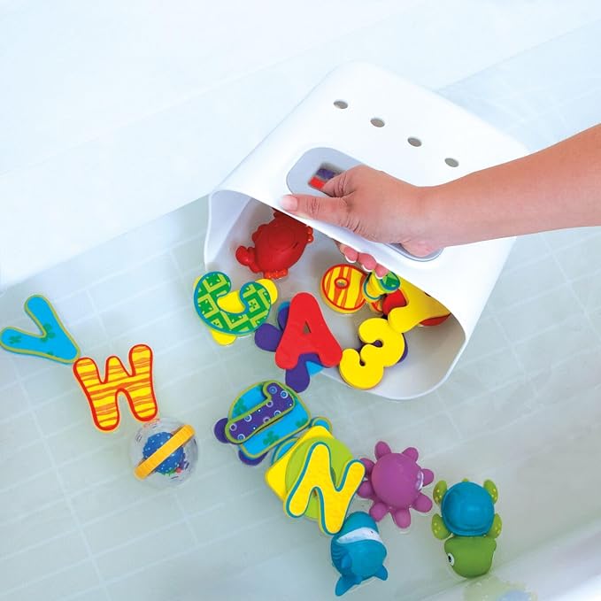 Nuby Tub Toy Caddy - Bath Toy Storage Organizer with Non-Slip Tray - Quick-Dry Design and Handle for Easy Scooping - Keeps Bathroom Floors Clean