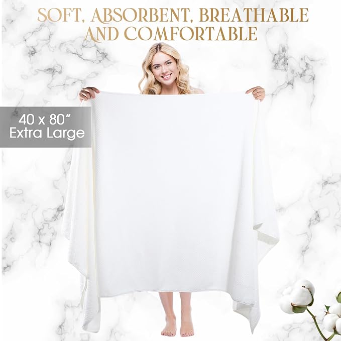 Peryiter 6 Pcs Bath Towel Set Oversized Bath Sheet Super Soft Microfiber Bathroom Sheets for Adults Quick Dry Highly Absorbent Shower Towel Sets for Bathroom Dorm Spa Gym Hotel Yoga(White)