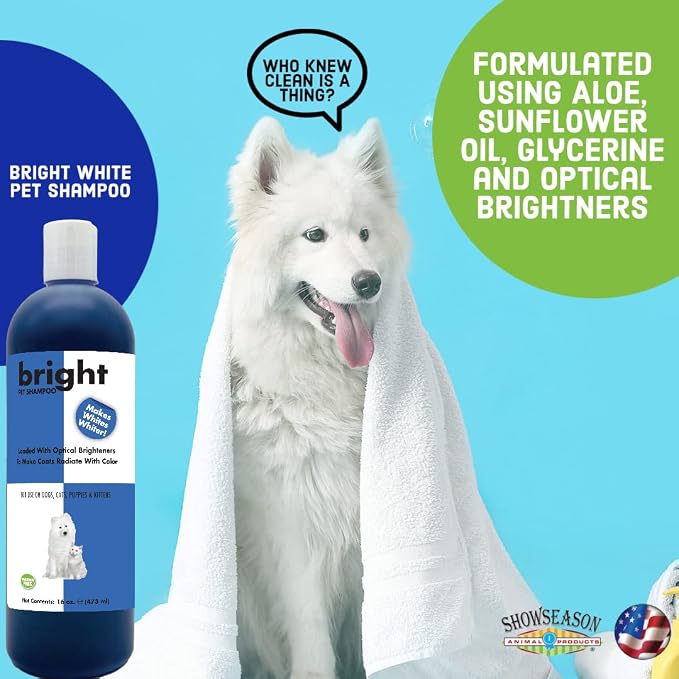 Bright-White Pet Shampoo for Dogs and Cats 16 oz. | Cruelty-Free | Paraben-Free | Biodegradable and Non-Toxic | Made in The USA