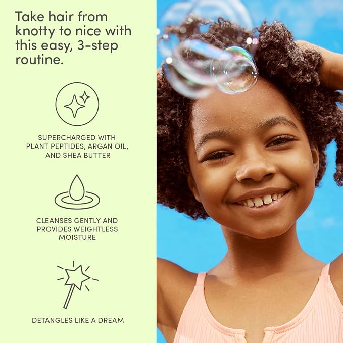 Evereden Kids Shampoo, Conditioner & Detangling Spray Set | Dermatologist-Tested, Plant Protein Peptides & Argan Oil | Gentle, No Silicones, Sulfate & Paraben-Free | Vegan Haircare + Brush, Ages 3+