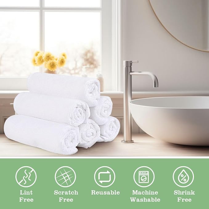 UNIMADE Washcloths Bulk - 400 Pack - Face Towels (12" x 12"), Highly Soft Wash Cloths and Hand Towels, Fast Drying Multi-Purpose Microfiber Cleansing Cloths for Bathroom, Hotel, Spa, and Salon - White