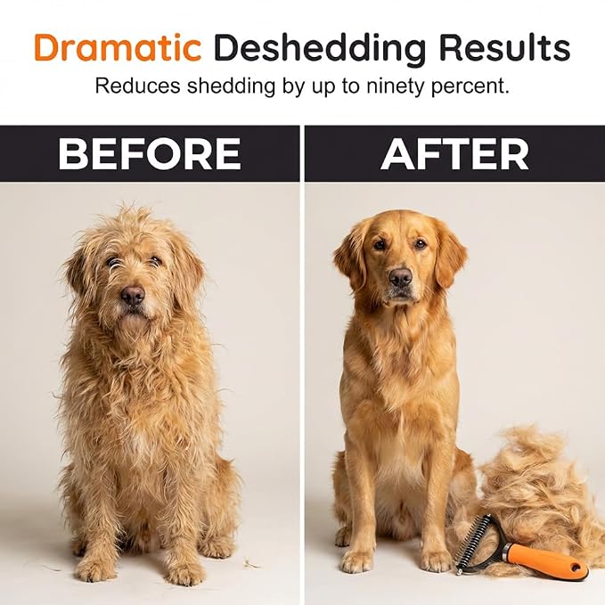 Double-Sided Pet Grooming Brush, 2026 New Undercoat Rake for Long Haired Pets, Durable Dematting Tool for long haired cats, Easy Grip Fur Remover Comb for home use (2, Orange)