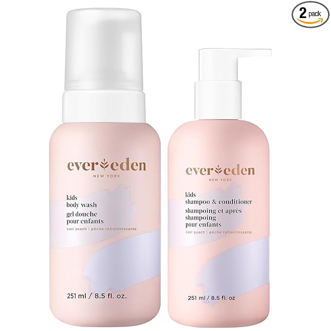 Evereden Kids Shampoo and Conditioner 2 in 1 and Kids Body Wash set | Gentle and Clean Skin Care | Non-toxic Ingredients | Cool Peach scent