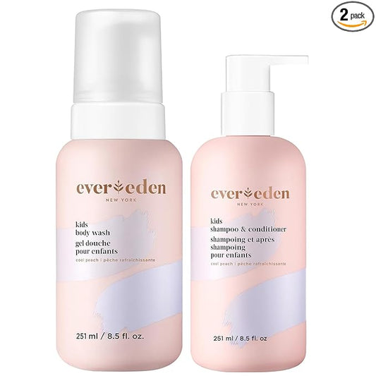 Evereden Kids Shampoo and Conditioner 2 in 1 and Kids Body Wash set | Gentle and Clean Skin Care | Non-toxic Ingredients | Cool Peach scent