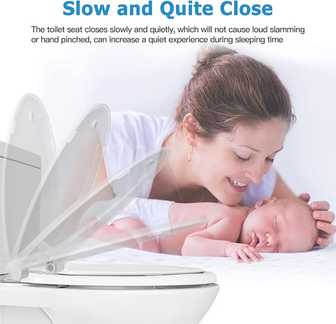 Garvee Elongated Toilet Seat with Toddler Seat, PP Safe Material, 2 in 1 Toilet Seat for Family Built-in Baby Seat Removable, 19 in,Soft Close + Easy Clean(White)