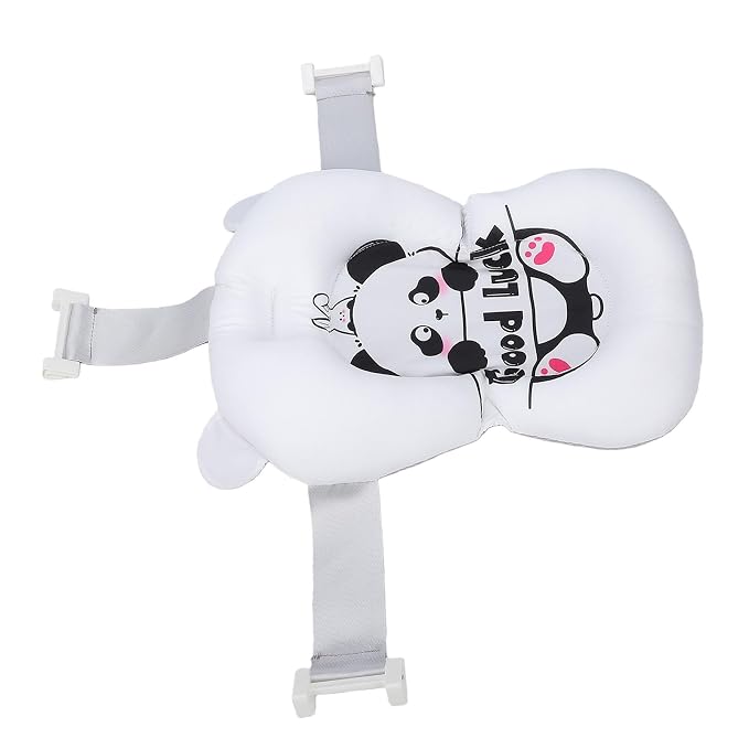 Dpofirs Baby Bath Cushion Pad Non Slip Foldable Infant Bathing Seat Support Mat with Wedge Pillow for Newborn Toddlers, Soft Cotton Bath Tub Mat for Head Neck Back Safety Buckle (Panda Pattern)