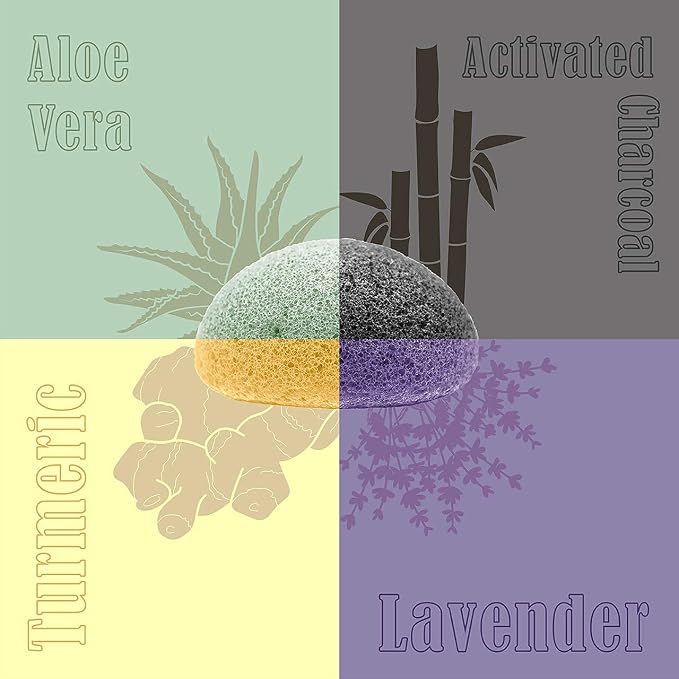 myHomeBody Natural Konjac Facial Sponges, Violet Lavender & Sage Green | Natural Konjac Sponge, Charcoal Face Sponge, Gentle Face Cleansing, Facial Exfoliation, With Lavender and Aloe Vera