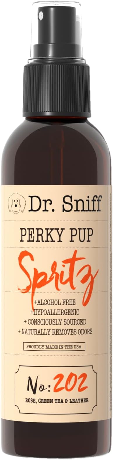 Dr. Sniff Freshening Spray for Dogs, Perky Pup Scent, Rose, Green Tea & Leather, Alcohol-Free Dog Cologne, Long-Lasting Grooming Fragrance, Safe for Sensitive Skin, Made in USA, 8 oz