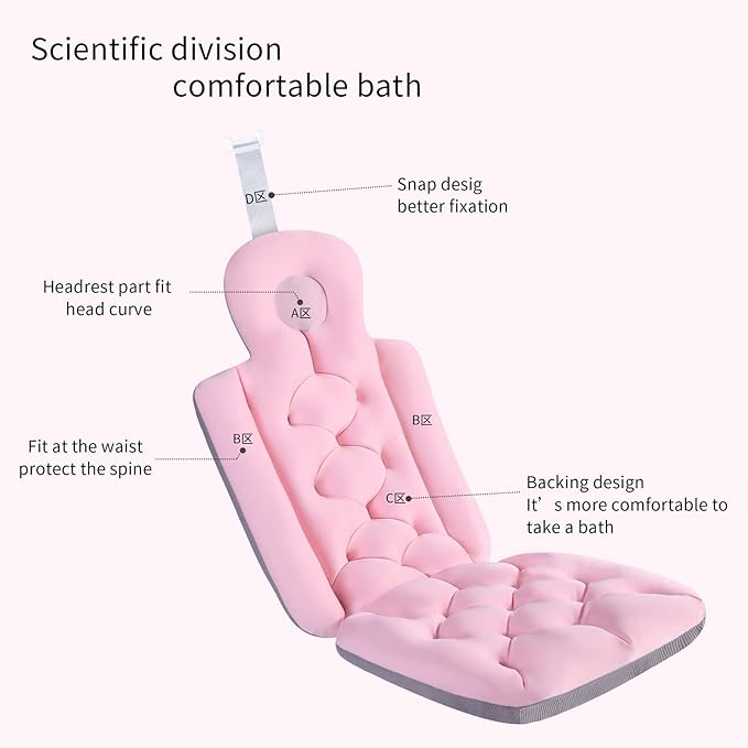 Full Body Bath Pillow, Bath Pillows for Tub, Tub Pillow for Bath Head and Neck Support Ergonomic Quick Dry Headrest Cushion Bath Accessories (Pink-93cm*40cm)