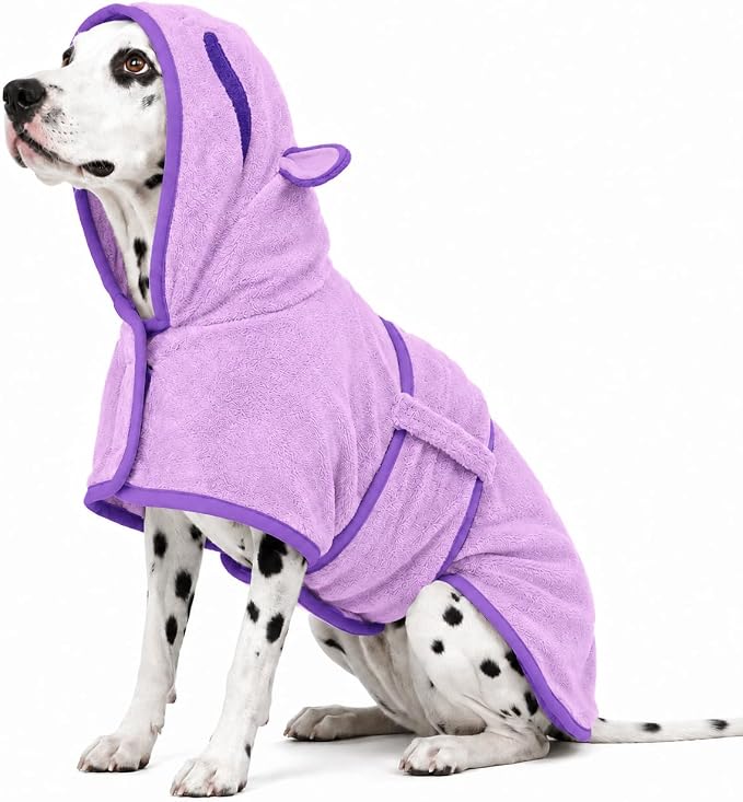 Dog Bathrobe Dog Drying Coat, Microfibre Material Fast Drying Super Absorbent Dog Bath Towel, Magic Sticker & Belly Strap, Dog Robes for After Bath Dog Bath Robe for Puppy Small Medium Large Dog Cat