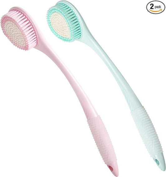 BEDELITE Back Bath Brush Long Handle for Shower of 2 - Soft Shower Brush for Men & Women,Back Brush Scrubber - 16.4" Long Skin Exfoliator for Body Bath Scrubber（Blue & Pink）