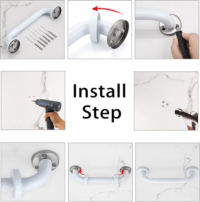 Sumnacon 12 Inch Anti-Slip Grip Bath Grab Bar - Sturdy Stainless Steel Shower Handle with Screws, Safety Handicap Shower Bar for Bathtub Toilet Bathroom Kitchen Stairway Handrail, White