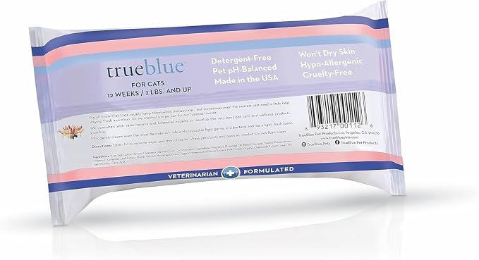 TrueBlue Milk & Honeysuckle Fresh Fur Cat Cleaning Wipes - Pre-Moistened Cleansing Pads for Cleaning Dirty Paws, Coats, Cats, Kittens – Extra Large – 8”x7” – 100 Count