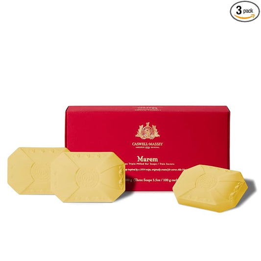 Caswell-Massey Marem Natural Bar Soap for Women, Moisturizing Body Soap Bar for All Skin Types, Made with Essential Oils & Plant-Based Formula for Soft Skin, Made in USA, 3x3.5 oz Gift Set