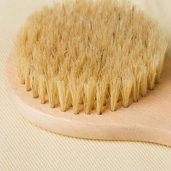Dry Bath Body Brush Back Scrubber 9.84", Short Handle Natural Bristles Bath & Shower Brush with Anti-Slip Wooden Handle, Perfect for Exfoliating/Blood Circulation/Detox and Cellulite, etc.
