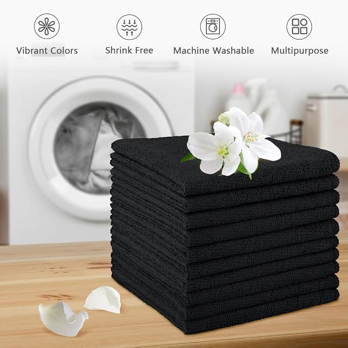 Orighty Wash Cloths, 10 Pack Face Towels, Soft Quick-Drying Washcloths, Multi-Purpose Microfiber Face Cloths for Bathroom, Gym, Spa, Hotel, Travel, 11.5"x11.5", Black