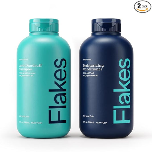 Flakes Anti Dandruff Shampoo and Conditioner Set | Dry, Flaky, & Itchy Scalp Shampoo | Sulfate & Paraben Free for Healthy Hair | Hydrating Shampoo and Moisturizing Conditioner for Scalp Care | 9 fl oz