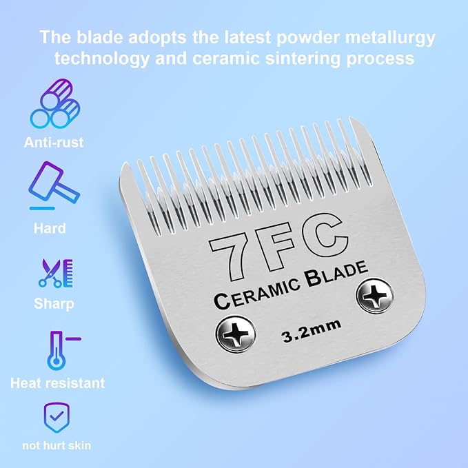 7FC Detachable Dog Blades Compatible with Andis/Oster A5 Grooming | Compatible with wahl km10 dog clipper,Cut Length 1/8"(3.2mm),Made of Ceramic Blade & Stainless Steel Blade