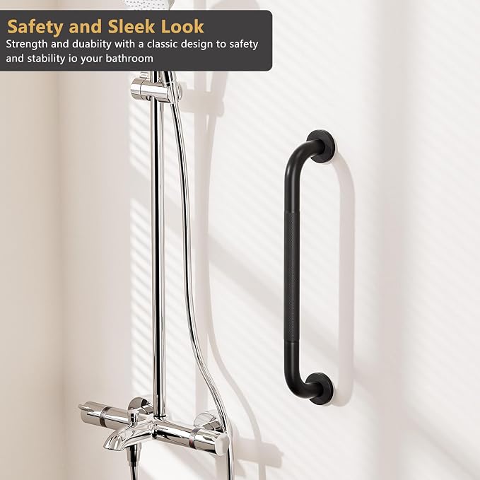 2 Pack Grab Bars for Bathtubs and Showers, NEWRAIN 16 Inch Stainless Steel Wall Bathroom Shower Handle, Anti Slip Black Safety Bars Toilet Handicap Elderly Senior Assist Bath Saft Hand Rail