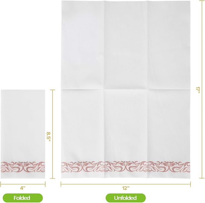 FOCUSLINE 200 Linen Feel Disposable Bathroom Napkins, Soft and Absorbent Paper Guest Towels, Cloth-Like Paper Hand Towels Decorative Napkins for Parties,Weddings,Dinners or Events,Rose Gold, 12" x 17"