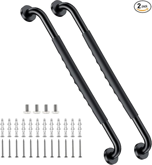 2 Pack 24 Inch Black Shower Grab Bar w/Anti Slip Rubber Grip,ZUEXT Stainless Steel Bath Grab Bar,Bathroom Balance Bar,Wall Mount Safety Handrail Support,Handicap Injury Elderly Senior Assist Handle