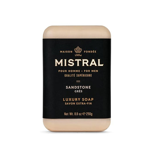 Mistral Sandstone Luxury Bar Soap for Men | Men’s Natural Soap Bar | Paraben, Phthalates Free | Moisturizing & Triple-Milled Natural Soap Bar for Men | Made in France | 8.8 oz Men's Body Soap Bar