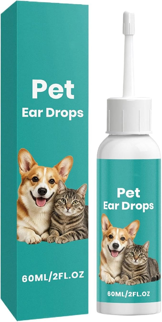 Ear Cleaner for Dogs | Gentle Pet Earwax Removal Drops 60ml | Dog Ear Cleaner Solution | for Small Medium Large Breeds Breeds Cat Kitten Indoor Outdoor Veterinary Routine