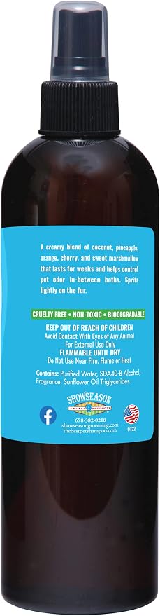 Showseason Bath & Brush Therapies® Ambrosia Pet Cologne 12.5 oz For Dogs | Long-Lasting Odor Eliminator | Paraben-Free | Biodegradable & Non-Toxic | Made in The USA