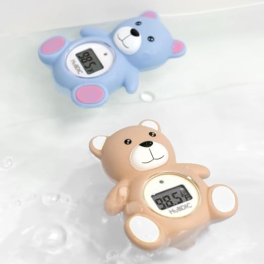HubiBaby Baby Bath Thermometer & Digital Room Temperature, 2in1 Kids Bathroom Safety Products with Temperature Warning, Floating Teddy Bear (Blue)
